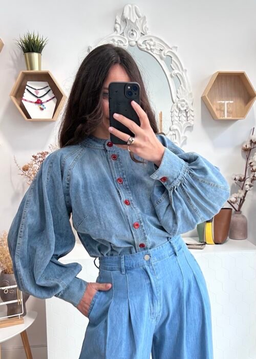 Camisa Vaquera manga abullonada