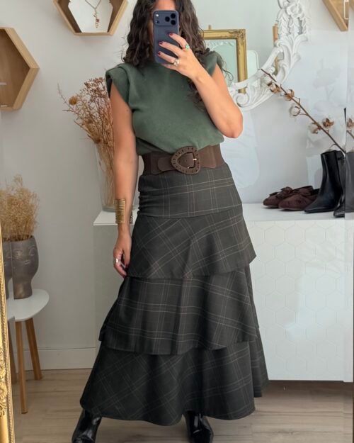 FALDA DE CUADROS CON VOLANTES